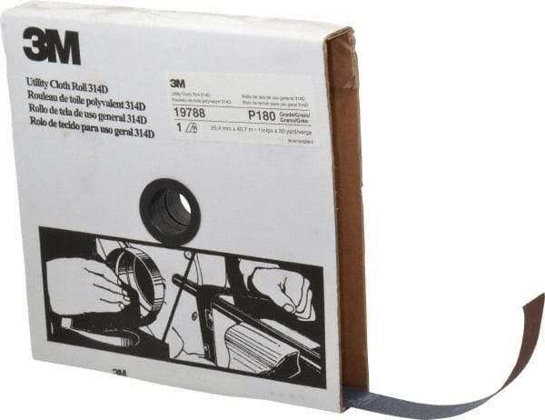 3M - 1" x 50 Yd 180 Grit Aluminum Oxide Cloth Roll - Very Fine Grade, J Weighted Backing - Eagle Tool & Supply