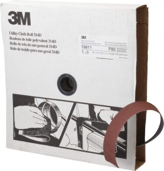 3M - 1-1/2" x 50 Yd 80 Grit Aluminum Oxide Cloth Roll - Medium Grade, J Weighted Backing - Eagle Tool & Supply