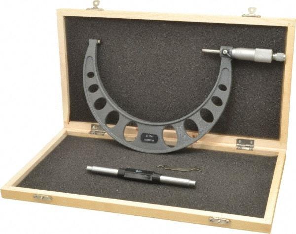 Value Collection - 6 to 7" Range, 0.0001" Graduation, Mechanical Outside Micrometer - Ratchet Stop Thimble - Eagle Tool & Supply