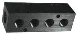 Made in USA - 3/8" Inlet, 1/8" Outlet Manifold - 4.12" Long x 1-1/4" Wide x 1-1/4" High, 0.2" Mount Hole, 2 Inlet Ports, 4 Outlet Ports - Eagle Tool & Supply