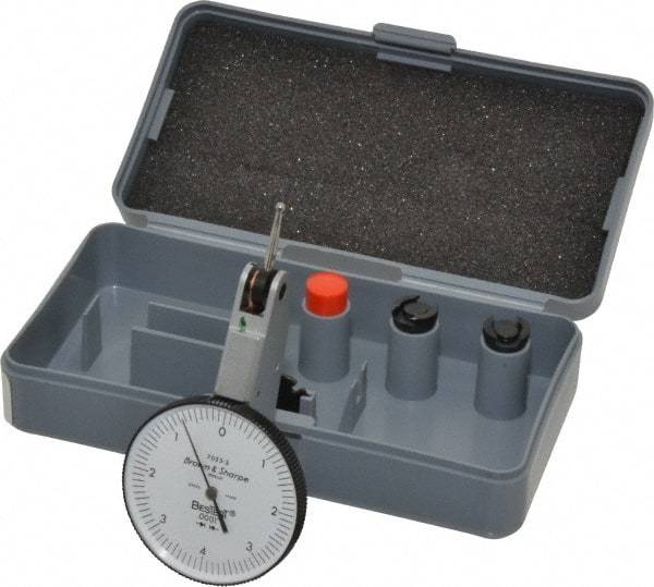TESA Brown & Sharpe - 0.008 Inch Range, 0.0001 Inch Dial Graduation, Horizontal Dial Test Indicator - 1-1/2 Inch White Dial, 0-4-0 Dial Reading, Accurate to 0.0001 Inch - Eagle Tool & Supply