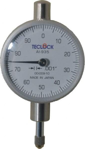 Teclock - 1/4" Range, 0-100 Dial Reading, 0.001" Graduation Dial Drop Indicator - 1-17/32" Dial, 0.1" Range per Revolution, 0.0007" Accuracy - Eagle Tool & Supply