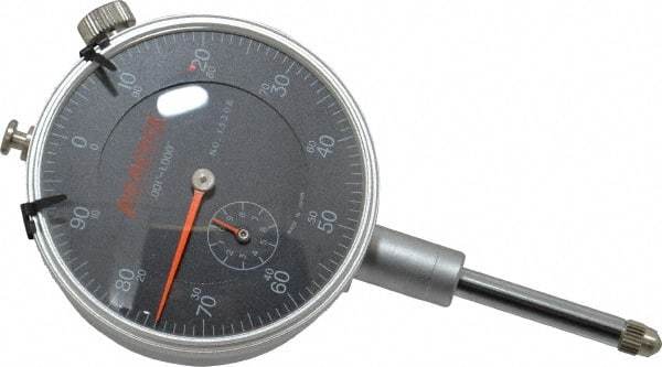 Peacock - 1" Range, 0-100 Dial Reading, 0.001" Graduation Dial Drop Indicator - 2-3/64" Dial, 0.002" Accuracy, Revolution Counter - Eagle Tool & Supply