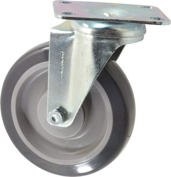 Shepherd - 5" Diam x 1-1/4" Wide x 6-1/4" OAH Top Plate Mount Swivel Caster - Polyurethane, 225 Lb Capacity, Ball Bearing, 2-5/8 x 3-3/4" Plate - Eagle Tool & Supply