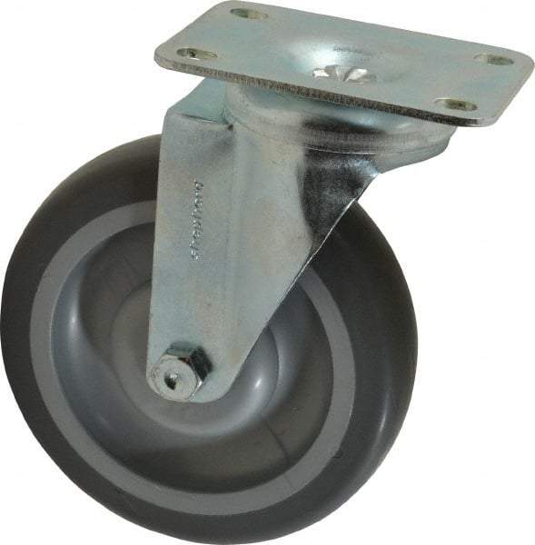Shepherd - 5" Diam x 1-1/4" Wide x 6-1/4" OAH Top Plate Mount Swivel Caster - TPR, 200 Lb Capacity, Ball Bearing, 2-5/8 x 3-3/4" Plate - Eagle Tool & Supply