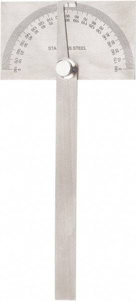 Value Collection - 6 Inch Long Blade, 180° Max Measurement, 1° Dial Graduation, Rectangular Head Protractor - 0 to 180 Dial Range - Eagle Tool & Supply