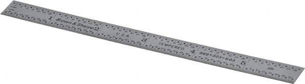TESA Brown & Sharpe - 6" Long, 1/64, 1/50, 1/32, 1/10" Graduation, Flexible Steel Rule - 3R Graduation Style, 1/2" Wide, Silver, Satin Chrome Finish - Eagle Tool & Supply