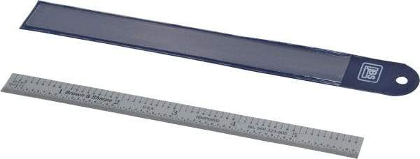 TESA Brown & Sharpe - 6" Long, 1/100, 1/64, 1/32, 1/10" Graduation, Flexible Steel Rule - 5R Graduation Style, 1/2" Wide, Silver, Satin Chrome Finish - Eagle Tool & Supply