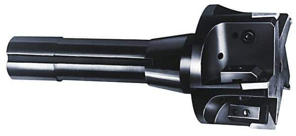 APT - 1-1/2" Cut Diam, 0.65" Max Depth of Cut, 1" Shank Diam, Indexable Square Shoulder End Mill - TPC 32..., TPG 32., TPU 32. Inserts, Weldon Shank, 90° Lead Angle, Through Coolant, Series Tri-Dex - Eagle Tool & Supply