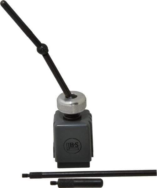 TESA Brown & Sharpe - 1-1/4" Long x 1-1/4" Wide x 1-3/4" High Magnetic Indicator Base with Holders - 7/32 & 4-3/8" Rod Length, Post Arm (Ball & Socket) - Eagle Tool & Supply