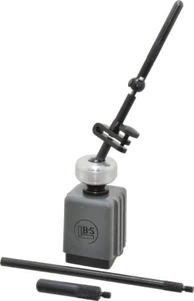 TESA Brown & Sharpe - 1-1/4" Long x 1-1/4" Wide x 1-3/4" High Magnetic Indicator Base with Holders - 15 Lb Magnetic Pull, 7/32 & 4-3/8" Rod Length, Post Arm (Ball & Socket) - Eagle Tool & Supply