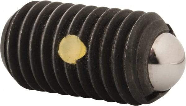 Gibraltar - M12x1.75, 8mm Ball Diam, 22mm Body Length, 2.5mm Max Ball Reach, Threaded Ball Plunger - Steel Body, Steel Ball, 6.75 Lb Initial End Force, 12.36 Lb Final End Force, Locking Element - Eagle Tool & Supply