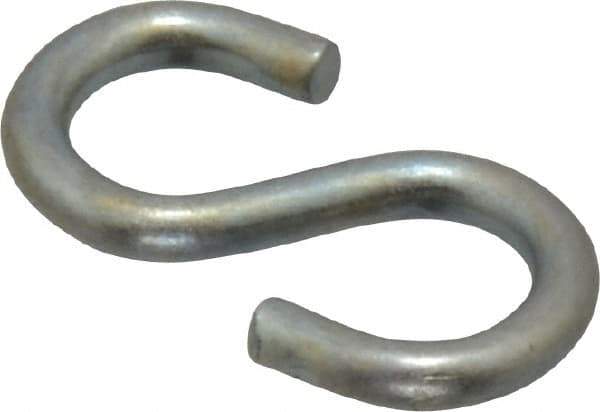 Made in USA - 1/8" Opening, Low Carbon Steel Electrogalvanized S-Hook - 7 Lb Capacity, 1/4" ID, 0.07" Wire, 3/4" OAL - Eagle Tool & Supply