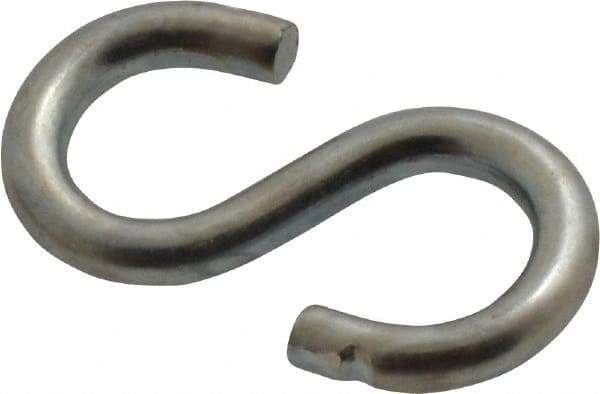 Made in USA - 5/32" Opening, Low Carbon Steel Electrogalvanized S-Hook - 16 Lb Capacity, 5/16" ID, 0.105" Wire, 1" OAL - Eagle Tool & Supply
