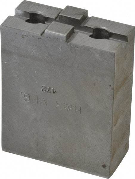 H & R Manufacturing - 6" Chuck Capacity, Tongue & Groove Attachment, Square Soft Lathe Chuck Jaw - Steel, 1-1/2" Btw Mount Hole Ctrs, 2-5/8" Long x 1-1/4" Wide x 3-3/8" High, 5/16" Groove - Eagle Tool & Supply