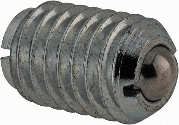 TE-CO - 3/8-16, 0.187" Ball Diam, 5/8" Body Length, 0.048" Max Ball Reach, Threaded Ball Plunger - Stainless Steel Body, Stainless Steel Ball, 6 Lb Initial End Force, 21 Lb Final End Force, Locking Element - Eagle Tool & Supply