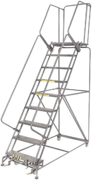 Ballymore - 123" 9 Step Ladder - 450 Lb Capacity, 90" Platform Height, 32" Base Width x 75" Depth, Heavy-Duty Serrated Grating - Eagle Tool & Supply