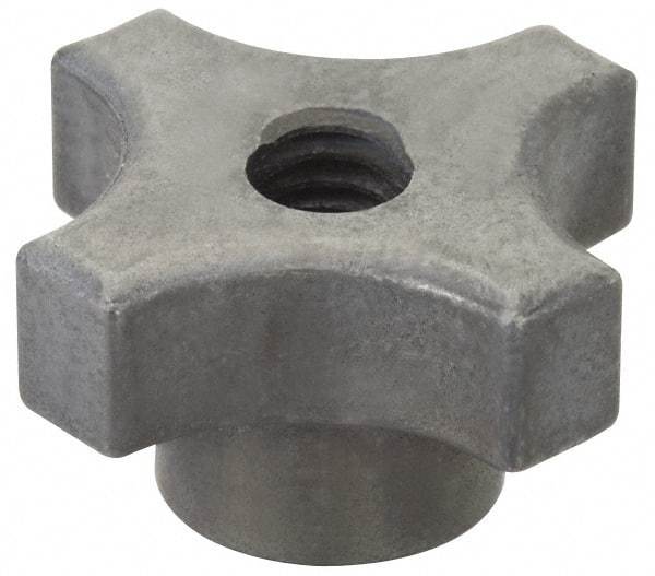 Made in USA - 1-1/8" Diam, 1/4-20 Thread, 5/8" High, Cast Steel, Cadmium Plated, Quick Acting Hand Knob - 9/16" Hub Diam, 17/64" Quick Release Distance, 5/16" Hub Height, 5/16" Head Height - Eagle Tool & Supply