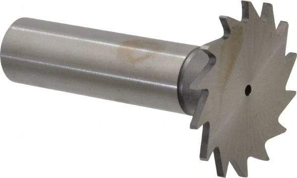 Made in USA - 1-1/4" Diam x 1/16" Face Width, High Speed Steel, 18 Teeth, Shank Connection Woodruff Keyseat Cutter - Uncoated, 2-3/16" OAL x 1/2" Shank, Straight Teeth - Eagle Tool & Supply