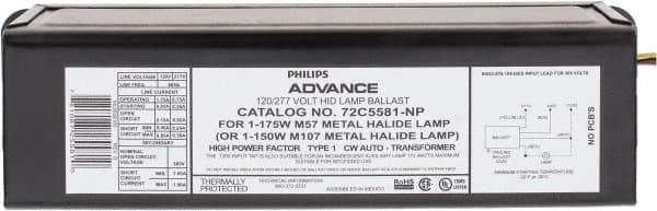 Philips Advance - 175 Watt, CWA Circuit, Metal Halide, High Intensity Discharge Ballast - 120/208/240/277 Volts, 0.9 to 2.0 Amp, 11-3/4 Inch Long x 3-3/16 Inch Wide x 2-5/8 Inch High - Eagle Tool & Supply