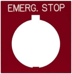 Eaton Cutler-Hammer - Square, Legend Plate - Emergency Stop - Red Background, 30-1/2mm Hole Diameter, 1.77 Inch Square - Eagle Tool & Supply