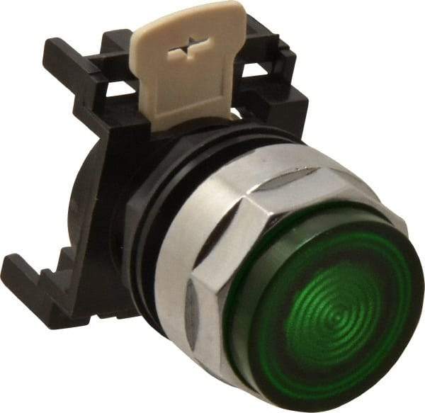 Eaton Cutler-Hammer - 25mm Mount Hole, Extended Straight, Pushbutton Switch Only - Round, Green Pushbutton, Illuminated, Momentary (MO) - Eagle Tool & Supply