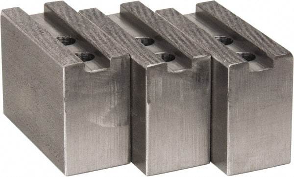 H & R Manufacturing - 8" Chuck Capacity, 1.5mm x 60° Serrated Attachment, Square Soft Lathe Chuck Jaw - 3 Jaws, Steel, 1" Btw Mount Hole Ctrs, 3-1/2" Long x 1-1/2" Wide x 2-1/2" High, 0.551" Groove, 12mm Fastener - Eagle Tool & Supply