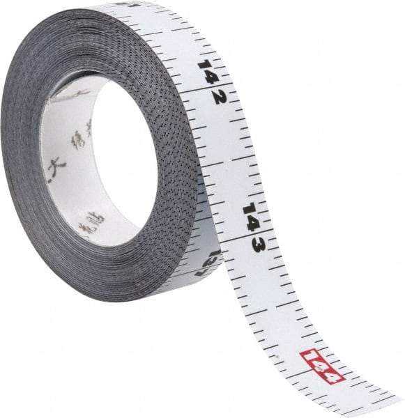 US Tape - 12 Ft. Long x 1/2 Inch Wide, 1/16 Inch Graduation, White, Steel Adhesive Tape Measure - Eagle Tool & Supply
