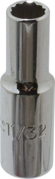 Proto - 11/32", 3/8" Drive, Deep Hand Socket - 12 Points, 2-1/8" OAL, Alloy Steel, Chrome Finish - Eagle Tool & Supply
