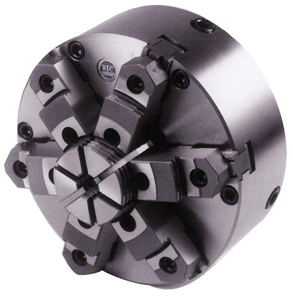 BTC - 6 Jaws, 10" Diam, Self Centering Manual Lathe Chuck - Plain Back Mount Spindle, Adjustable, Reversible, 1,900 Max RPM, 2.835" Through Hole Diam, Cast Iron - Eagle Tool & Supply