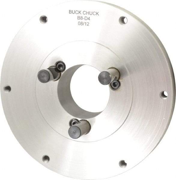Buck Chuck Company - Adapter Back Plate for 8" Diam Self Centering Lathe Chucks - D1-4 Mount, 2.03" Through Hole Diam, 4.73mm ID, 8.13" OD, 1.068" Flange Height, Steel - Eagle Tool & Supply
