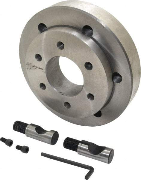 Buck Chuck Company - Adapter Back Plate for 10" Diam Self Centering Lathe Chucks - D1-8 Mount, 3.03" Through Hole Diam, 6.344mm ID, 8.03" OD, 1.566" Flange Height, Steel - Eagle Tool & Supply