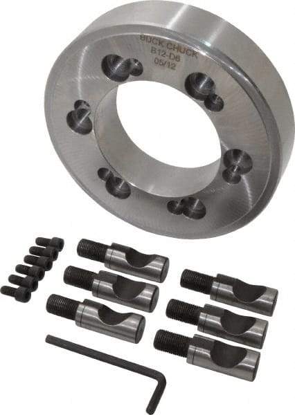 Buck Chuck Company - Adapter Back Plate for 12" Diam Self Centering Lathe Chucks - D1-6 Mount, 4.062" Through Hole Diam, 7-7/8" OD, 1.437" Flange Height, Steel - Eagle Tool & Supply