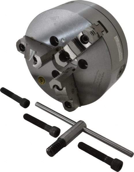 Bison - 3 Jaws, 8" Diam, Self Centering Manual Lathe Chuck - A1-6 Mount Spindle, Reversible, 4,000 Max RPM, 2.1653" Through Hole Diam, 0.001" Axial Runout, 0.0016" Radial Runout, Forged Steel - Eagle Tool & Supply