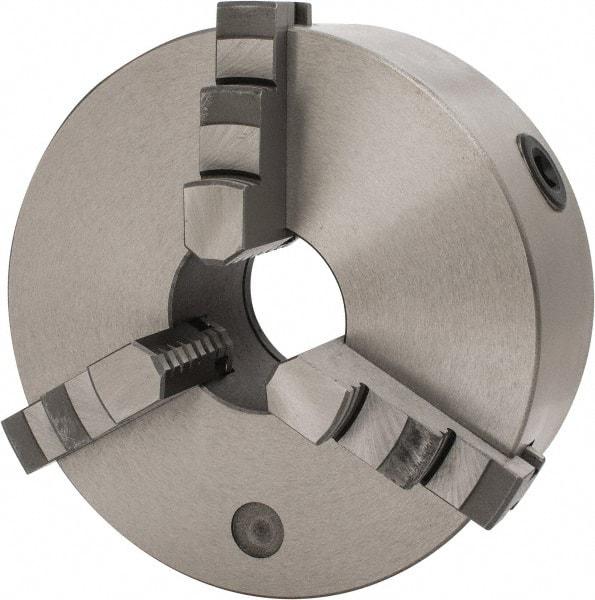 Interstate - 3 Jaws, 8" Diam, Self Centering Manual Lathe Chuck - Plain Back Mount Spindle, 2.5591" Through Hole Diam, 0.003" Axial Runout, Cast Iron - Eagle Tool & Supply