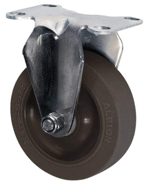 Albion - 4" Diam x 1-1/4" Wide x 5-1/8" OAH Top Plate Mount Rigid Caster - Polyurethane, 350 Lb Capacity, Plain Bearing, 2-1/2 x 3-5/8" Plate - Eagle Tool & Supply
