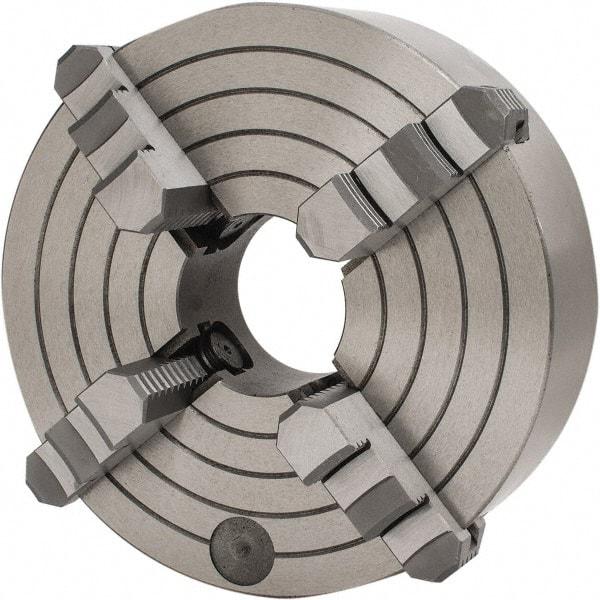 Interstate - 4 Jaws, 10" Diam, Independent Manual Lathe Chuck - D1-6 Mount Spindle, Reversible, 2.953" Through Hole Diam, Cast Iron - Eagle Tool & Supply