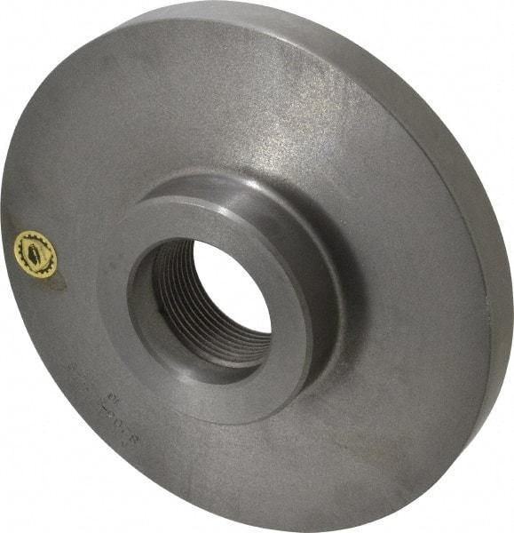 Bison - Adapter Back Plate for 8" Diam Self Centering Lathe Chucks - 2-1/4 - 8 Mount, 2-1/4" Through Hole Diam, 3.583mm ID, 8.11" OD, 0.866" Flange Height, Cast Iron - Eagle Tool & Supply