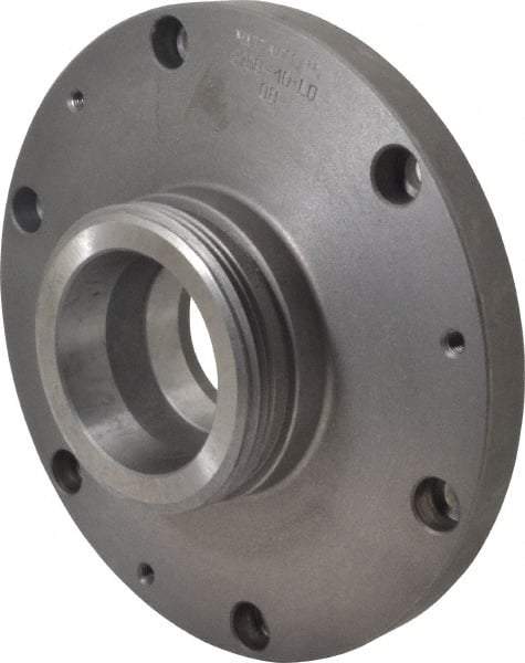 Bison - Adapter Back Plate for 10" Diam Self Centering Lathe Chucks - L-0 Mount, 2.6" Through Hole Diam, 9.88" OD, 0.83" Flange Height, Cast Iron - Eagle Tool & Supply