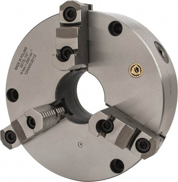 Bison - 3 Jaws, 10" Diam, Self Centering Manual Lathe Chuck - Front Mount, Reversible, 2.9921" Through Hole Diam, Cast Iron - Eagle Tool & Supply