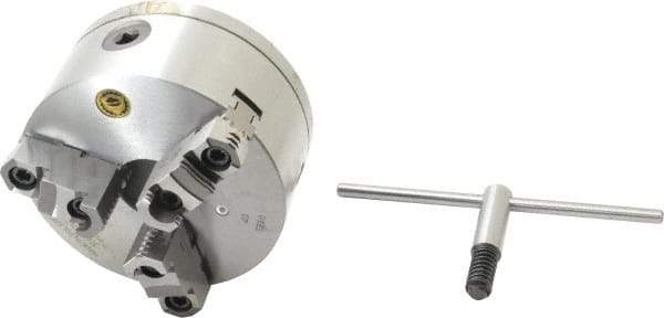 Bison - 3 Jaws, 6" Diam, Self Centering Manual Lathe Chuck - D1-3 Mount Spindle, Reversible, 3,000 Max RPM, 1.6535" Through Hole Diam, 0.0008" Axial Runout, 0.0012" Radial Runout, Cast Iron - Eagle Tool & Supply