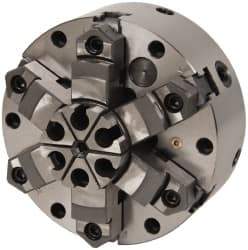 Interstate - 6 Jaws, 8" Diam, Self Centering Manual Lathe Chuck - Adjustable, Reversible, 2.264" Through Hole Diam, Cast Iron - Eagle Tool & Supply