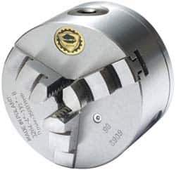 Bison - 3 Jaws, 4" Diam, Self Centering Manual Lathe Chuck - 1-1/2 - 8" Spindle Mount, 3,500 Max RPM, 0.7874" Through Hole Diam, 0.0008" Axial Runout, 0.0012" Radial Runout, Cast Iron - Eagle Tool & Supply