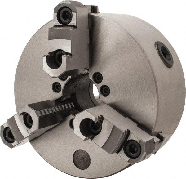 Interstate - 3 Jaws, 6" Diam, Self Centering Manual Lathe Chuck - D1-4 Mount Spindle, Reversible, 1.5748" Through Hole Diam, Cast Iron - Eagle Tool & Supply