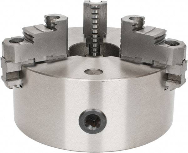 Interstate - 3 Jaws, 8" Diam, Self Centering Manual Lathe Chuck - D1-4 Mount Spindle, Reversible, 1.9685" Through Hole Diam, Cast Iron - Eagle Tool & Supply