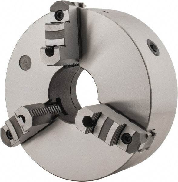 Interstate - 3 Jaws, 12" Diam, Self Centering Manual Lathe Chuck - D1-8 Mount Spindle, Reversible, 3-15/16" Through Hole Diam, Cast Iron - Eagle Tool & Supply