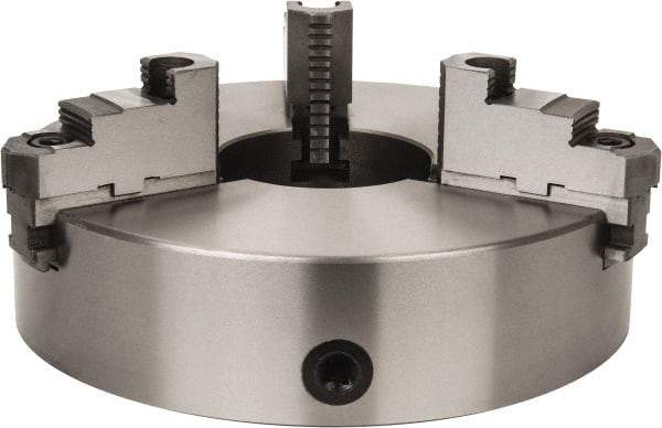 Interstate - 3 Jaws, 15" Diam, Self Centering Manual Lathe Chuck - Plain Back Mount Spindle, Reversible, 5.315" Through Hole Diam, 0.003" Axial Runout, Cast Iron - Eagle Tool & Supply