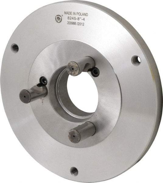 Bison - Adapter Back Plate for 8" Diam Self Centering Lathe Chucks - D1-4 Mount, 2.165" Through Hole Diam, 4.33mm ID, 7.87" OD, 0.63" Flange Height, Steel - Eagle Tool & Supply
