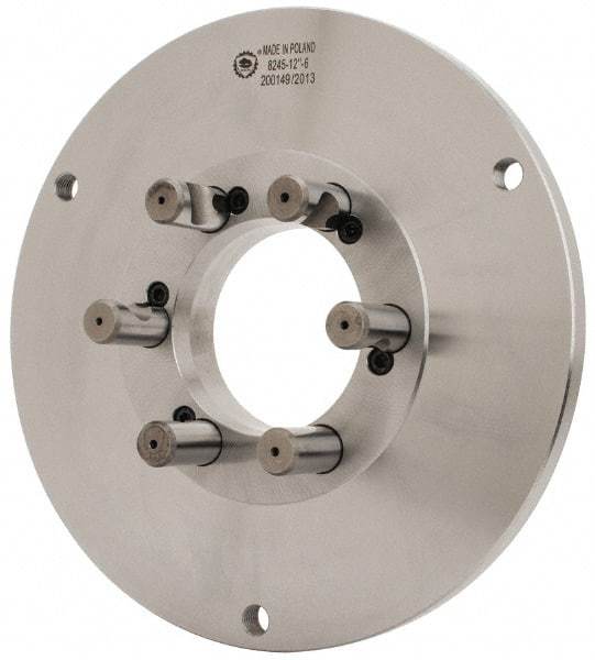 Bison - Adapter Back Plate for 12-1/2" Diam Self Centering Lathe Chucks - D1-6 Mount, 4.055" Through Hole Diam, 7.086mm ID, 12.4" OD, 3/4" Flange Height, Steel - Eagle Tool & Supply