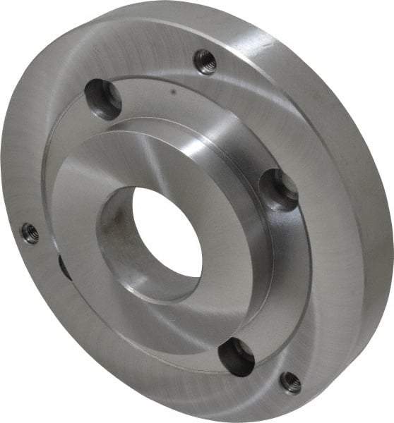 Bison - Adapter Back Plate for 8" Diam Self Centering Lathe Chucks - A2-6 Mount, 2.165" Through Hole Diam, 4.33mm ID, 7.87" OD, 1.11" Flange Height, Steel - Eagle Tool & Supply